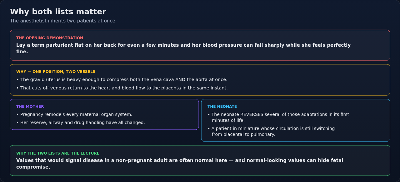 The two sets of changes in view: how pregnancy remodels the mother, and how the newborn reverses several of those adaptations within minutes of birth. Hold them side by side — what counts as normal sh